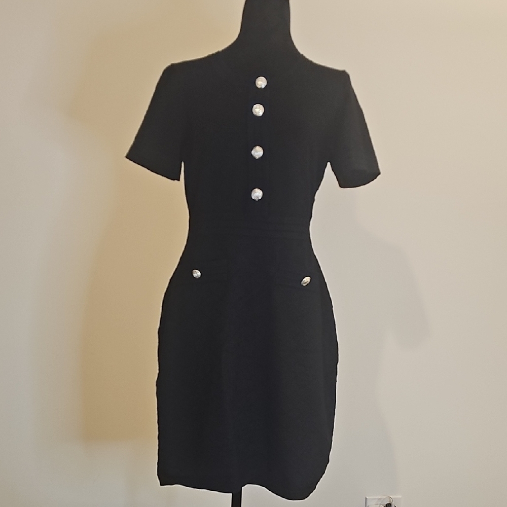 Karl Lagerfeld Black Mini Dress Designer Couture Size Small with Gold Buttons